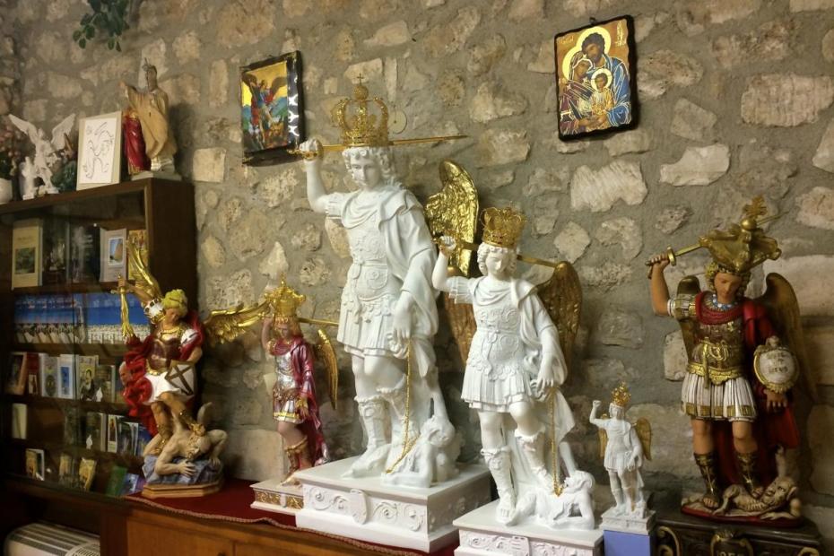 Statues of San Michele at the shrine in Sant'Angelo.